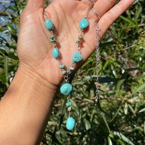 Gorgeous chunky genuine turquoise nuggets sterling silver lariat Y necklace